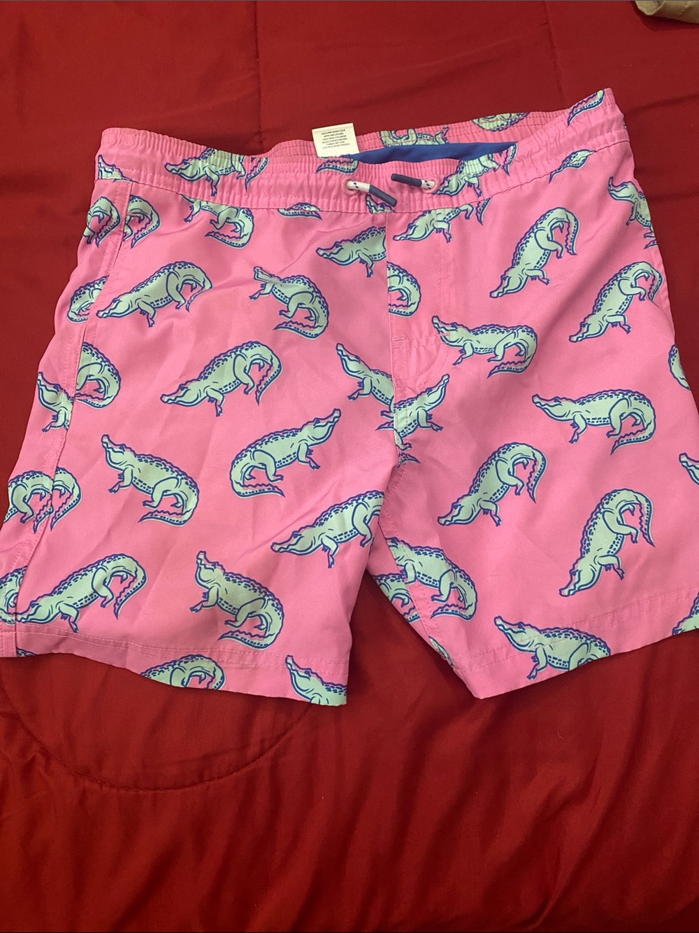 Kids Pink Alligator Print Swim Trunks